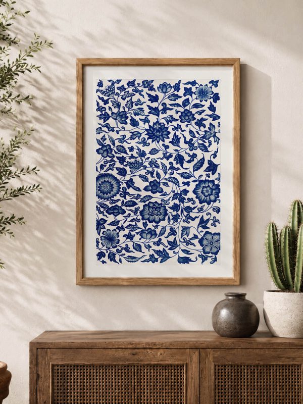 Mavi Çiçek Desenli Dekoratif Duvar Tablosu