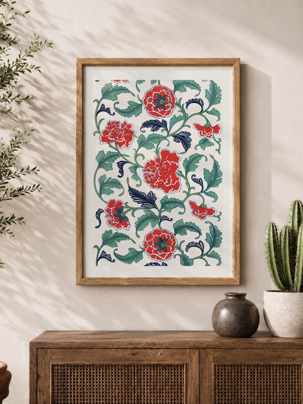 Kırmızı Çiçek Desenli Dekoratif Duvar Tablosu