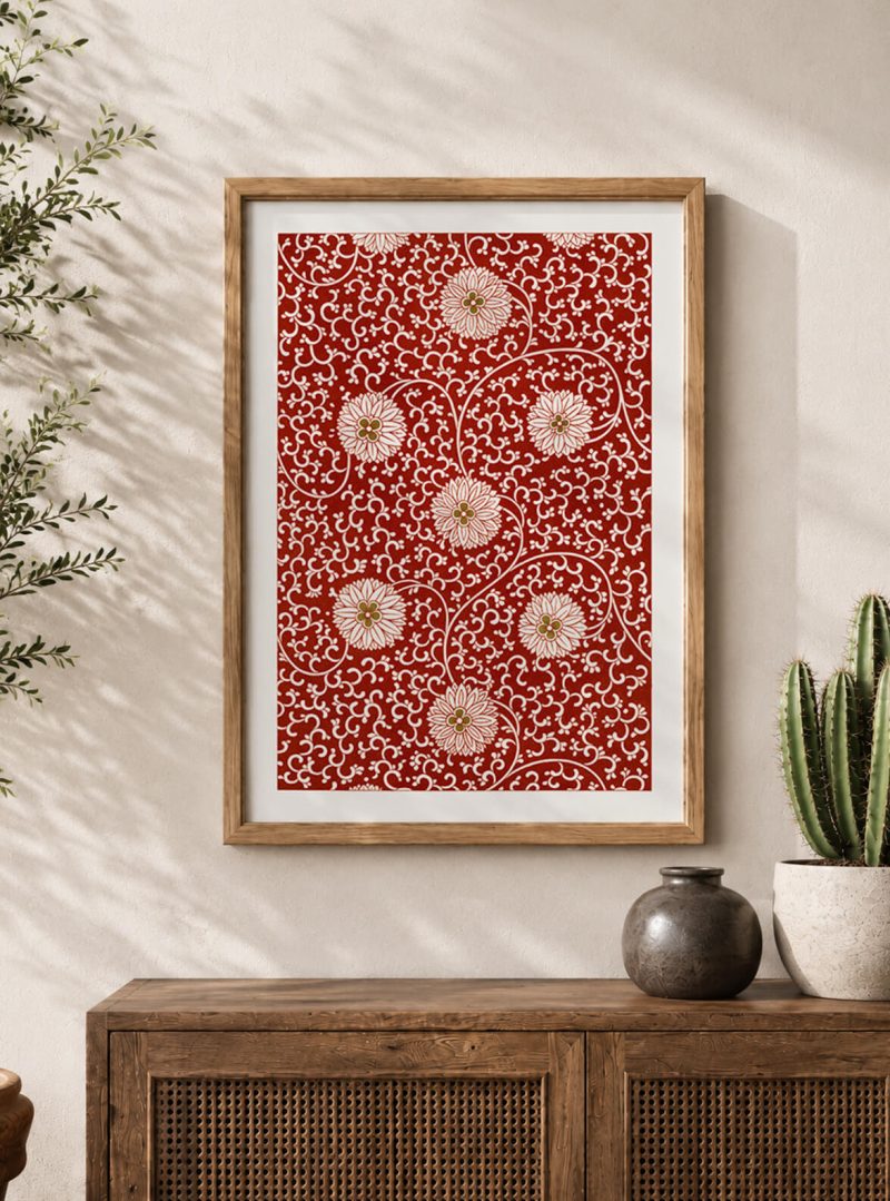 Kırmızı Floral Desenli Dekoratif Duvar Tablosu