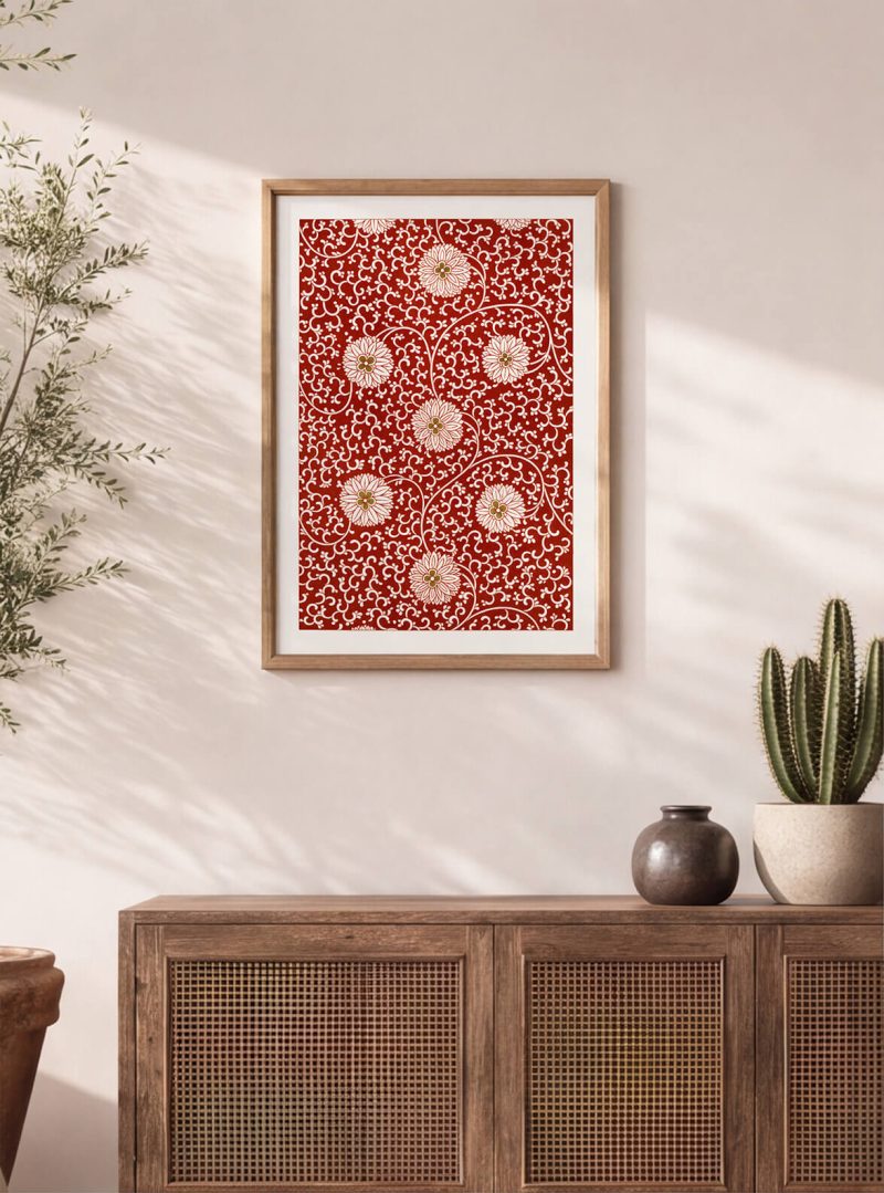 Kırmızı Floral Desenli Dekoratif Duvar Tablosu