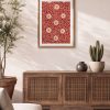 Kırmızı Floral Desenli Dekoratif Duvar Tablosu
