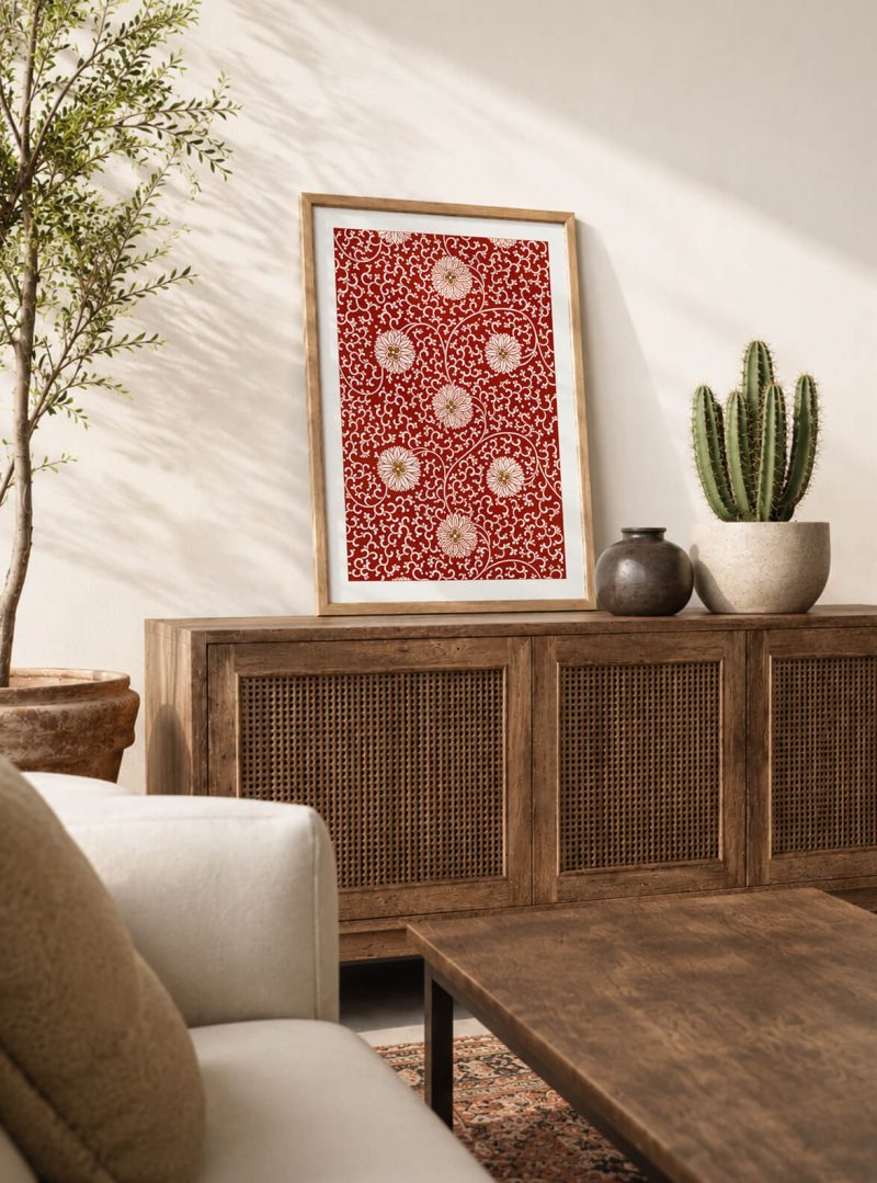 Kırmızı Floral Desenli Dekoratif Duvar Tablosu