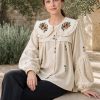 BEL-003-vintage-keten elbise (1) Çiçek İşlemeli Doğal Keten Gömlek