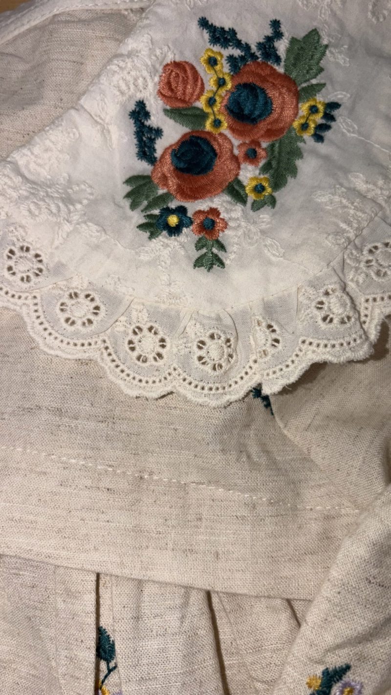 BEL-003-vintage-keten elbise (2) Çiçek İşlemeli Doğal Keten Gömlek