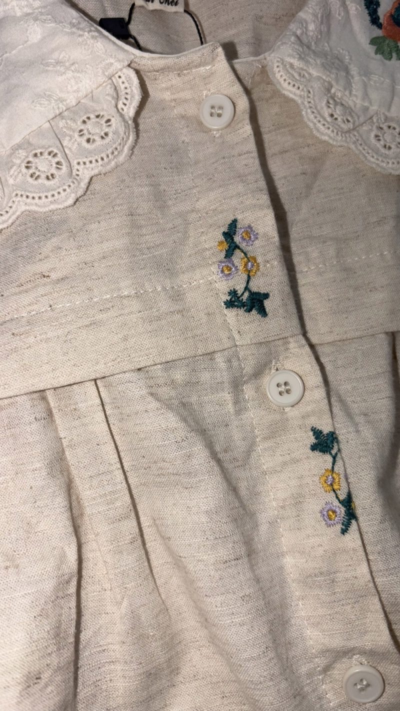 BEL-003-vintage-keten elbise (3) Çiçek İşlemeli Doğal Keten Gömlek